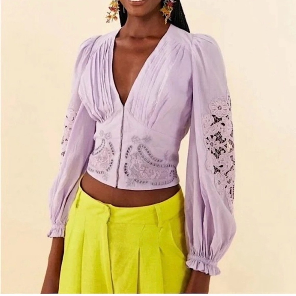 Farm Rio Lavender Lace Embroidered Blouse xl